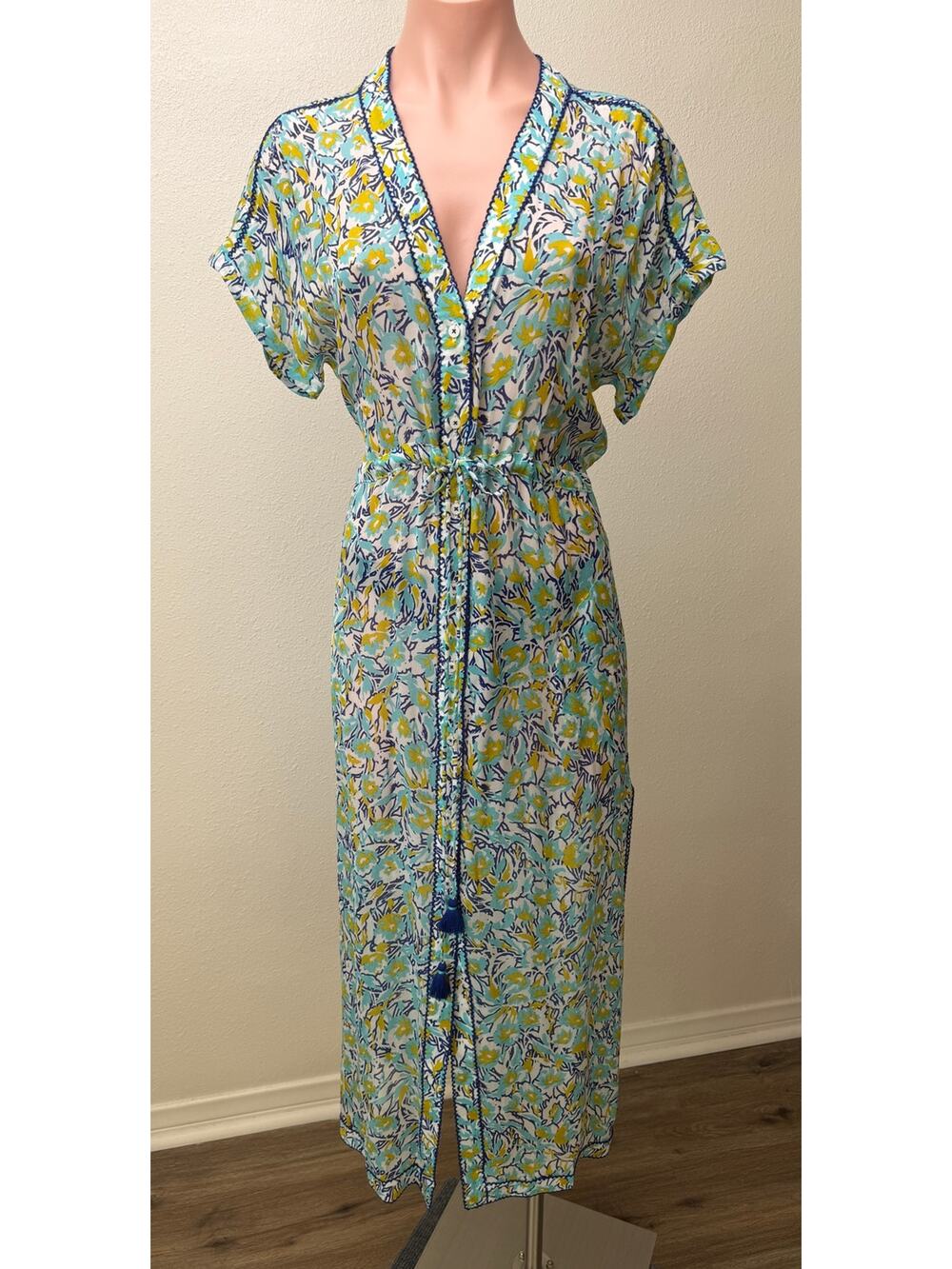 NWT Poupette St Barth Blue Floral Maxi Dress XS
